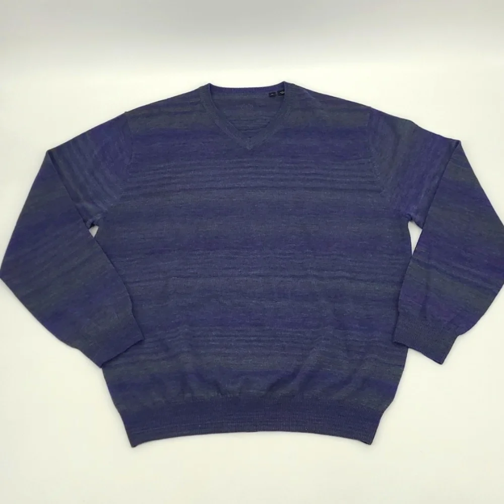 Bugatchi Gradient Striped V Neck Wool Sweater‎ Men's Size XLarge